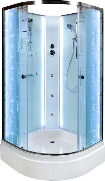 Душевая кабина DTO EM2710N LED с гидромассажем (100х100х208), средний поддон (27 см), профиль хром,  Sancos — Оригинал
