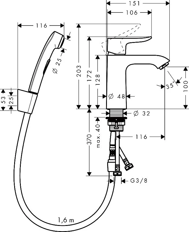 Смеситель для раковины Hansgrohe Metris 31285000 для раковины с гигиеническим душем Sancos — официальный сайт