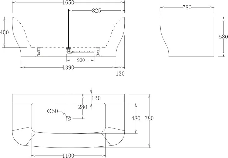 Акриловая ванна BelBagno BB74-1650-W0 165x80 см, пристенная, белая, на ножках, с донным клапаном Sancos — официальный сайт