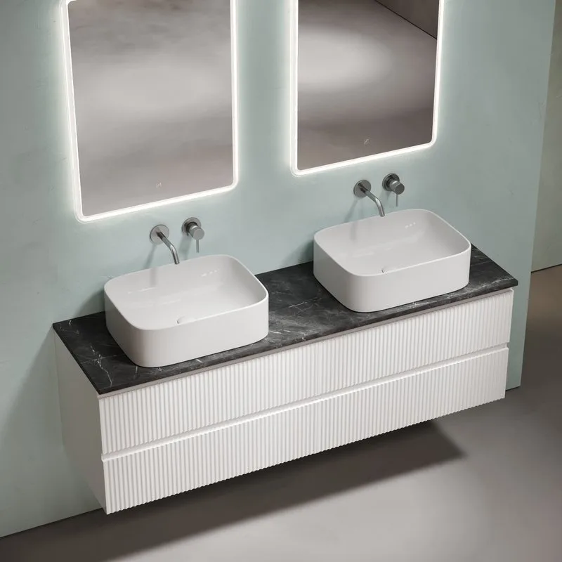 Тумба с раковиной Sancos Snob R 160 bianco, столешница черный мрамор TT160A1, раковина CN6052 Sancos — официальный сайт