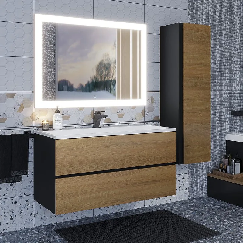 Тумба под раковину без столешницы Uperwood Barsa 100 подвесная, черная, дуб сонома Sancos — официальный сайт