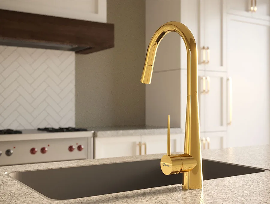 Смеситель для кухни Shouder Iten 0300606 с гибким изливом, золото Sancos — официальный сайт
