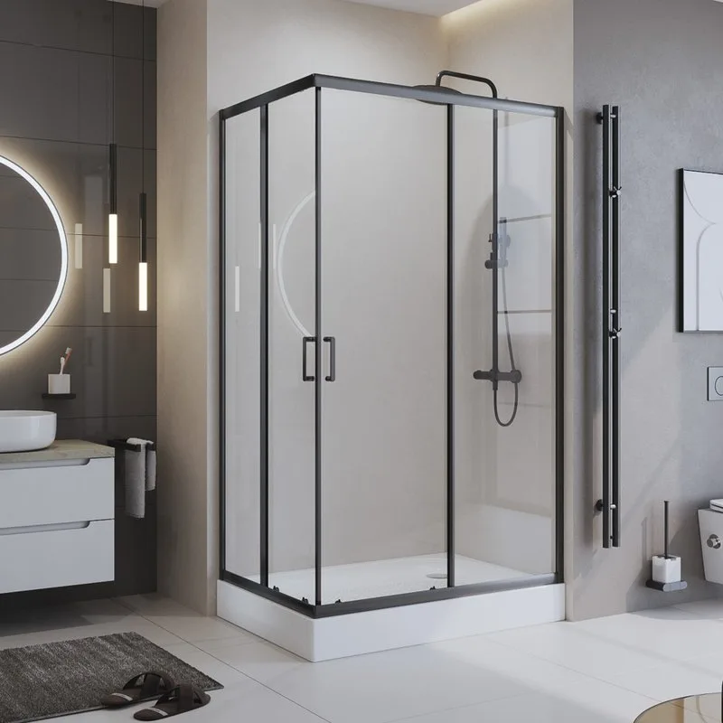 Душевой уголок BelBagno Uno -195 AH 2 100/80 C Nero профиль черный, стекло прозрачное Sancos — официальный сайт