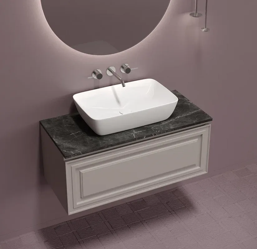 Тумба с раковиной Sancos Very 100 см, doha soft, столешница черный мрамор, раковина CN2003 Sancos — официальный сайт