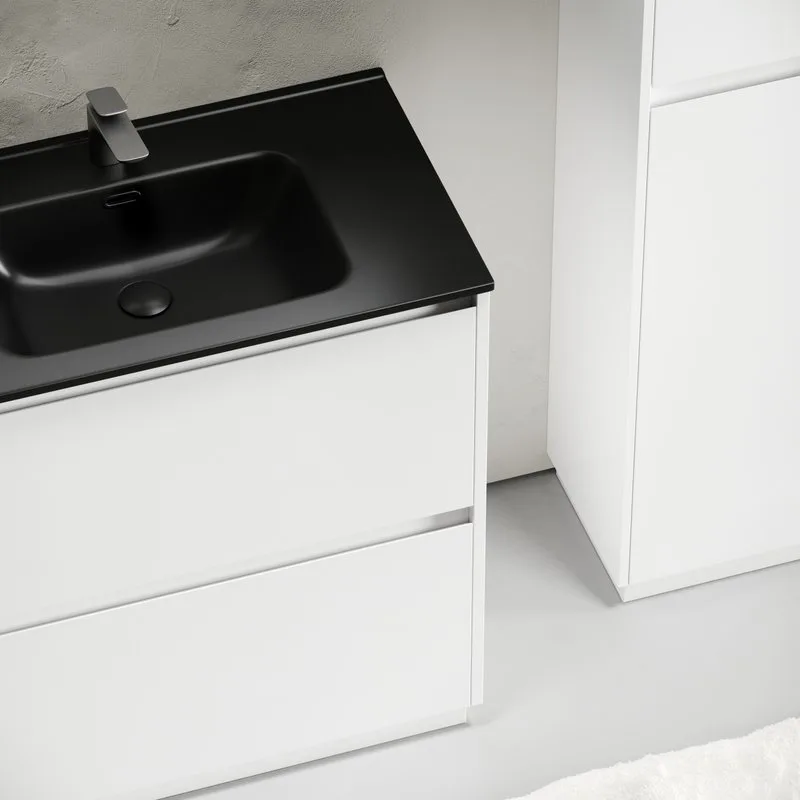 Тумба с раковиной Sancos Libra Floor 80 белый глянец, черная раковина CN7005MB Sancos — официальный сайт