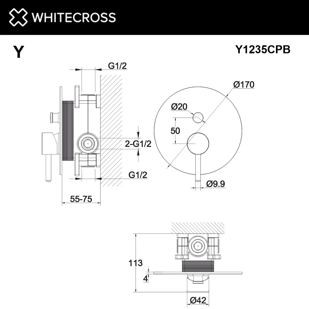 Встраиваемый смеситель WHITECROSS Y Y1235CPB для душа С ВНУТРЕННЕЙ ЧАСТЬЮ, брашированная медь Sancos — официальный сайт