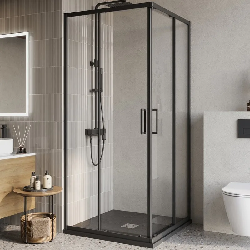 Душевой уголок BelBagno Luce A-2-90-C-NERO 90x90, профиль матовый черный, стекло прозрачное Sancos — официальный сайт
