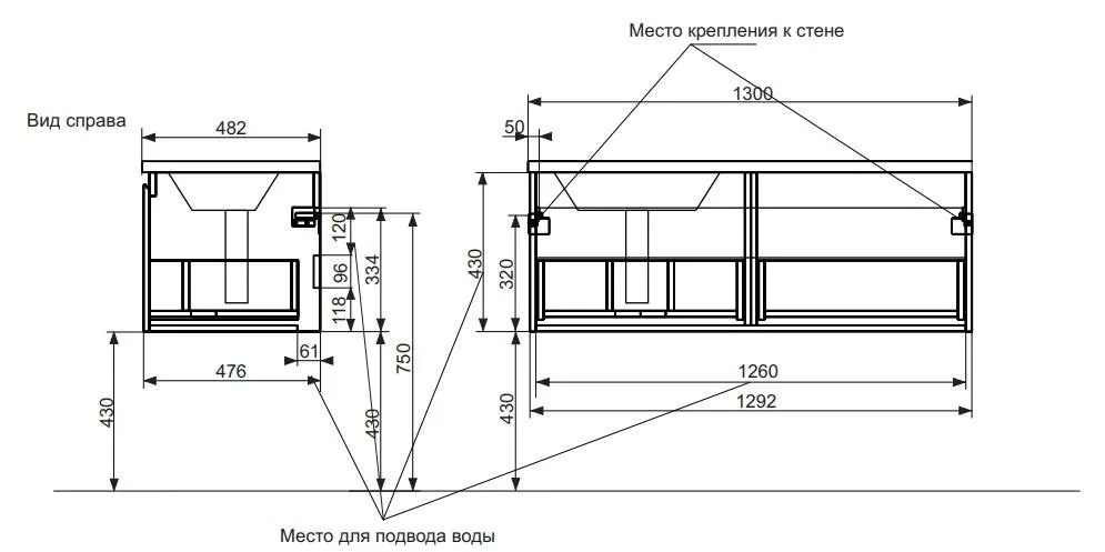 Тумба под раковину без столешницы Эстет Dallas Luxe 130 подвесная, 1 ящик, R Sancos — официальный сайт