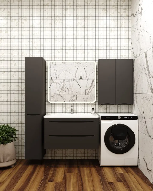 Шкаф над стиральной машиной Style Line Бергамо Мини Люкс Plus 60 антискрейч черный