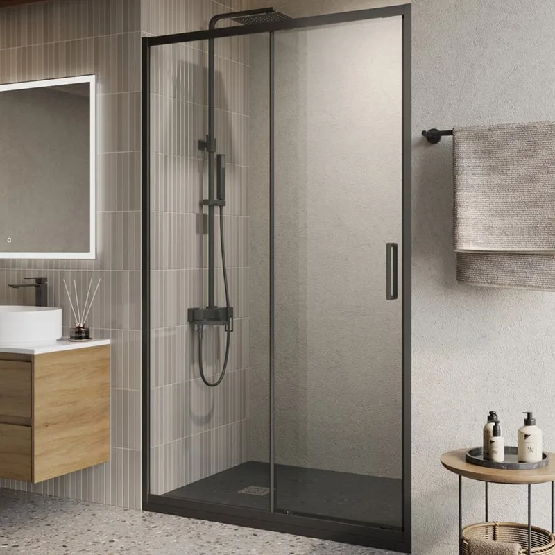 Душевая дверь в нишу BelBagno Luce BF-1-120-C-NERO профиль матовый черный, стекло прозрачное Sancos — официальный сайт