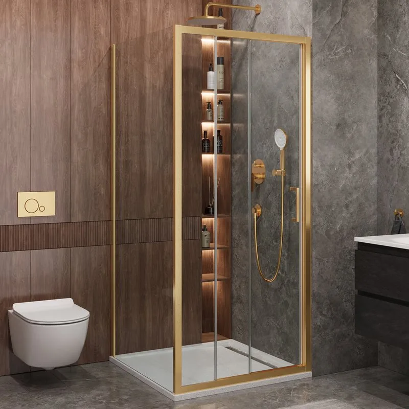 Душевой уголок Cezares Molveno AF 31 90 C BORO IV 90х90 см, профиль брашированное золото, стекло про Sancos — официальный сайт