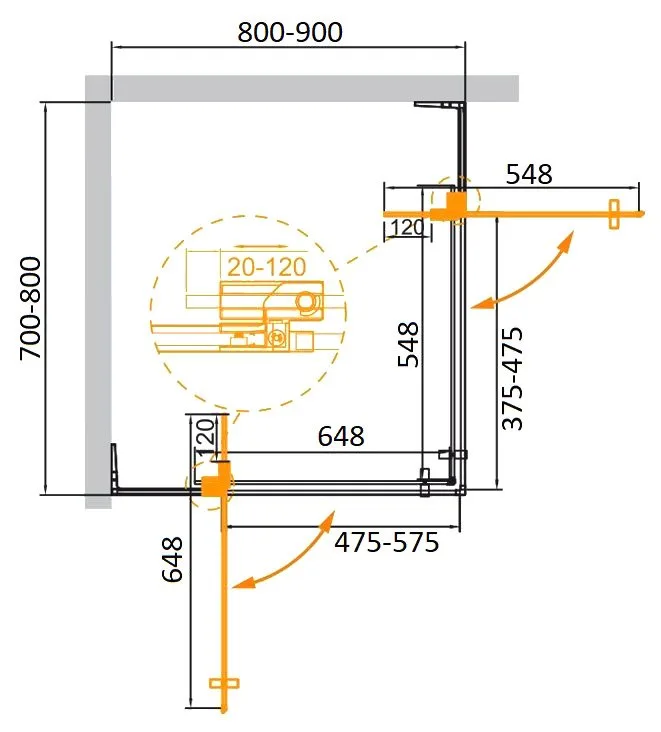 Душевой уголок Cezares Slider AH 2 70/80-80/90 C BORO профиль брашированное золото, стекло прозрачно Sancos — официальный сайт