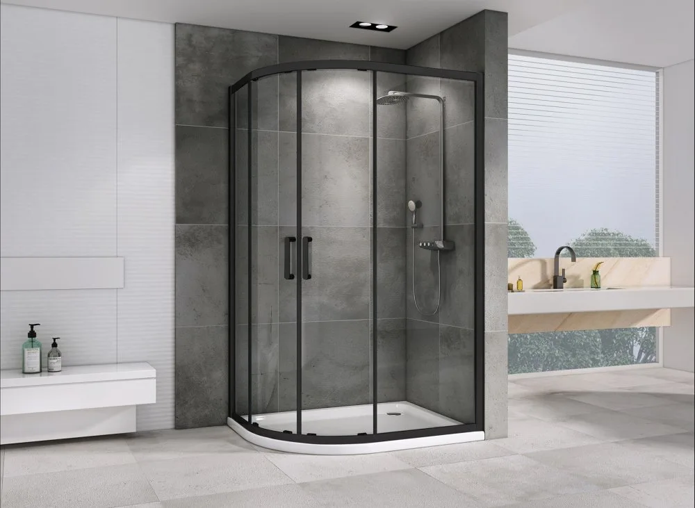 Душевой уголок Abber Schwarzer Diamant AG01180B 100x80, профиль черный, стекло прозрачное Sancos — официальный сайт