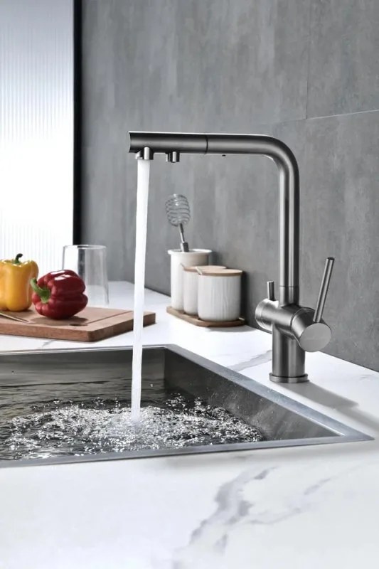 Смеситель для кухни Paulmark Serpentine Se213222-GM вороненая сталь Sancos — официальный сайт