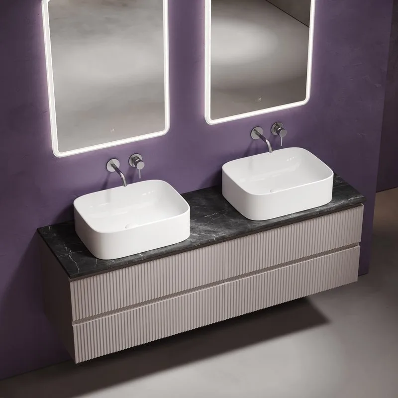 Тумба с раковиной Sancos Snob R 160 doha soft, столешница черный мрамор TT160A1, раковина CN6052 Sancos — официальный сайт