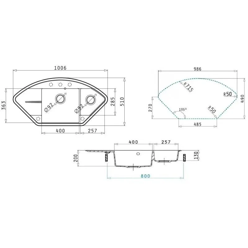 Кухонная мойка кварцевая Uperwood Quartz UPD-06-01, угловая двухсекционная, белая Sancos — официальный сайт