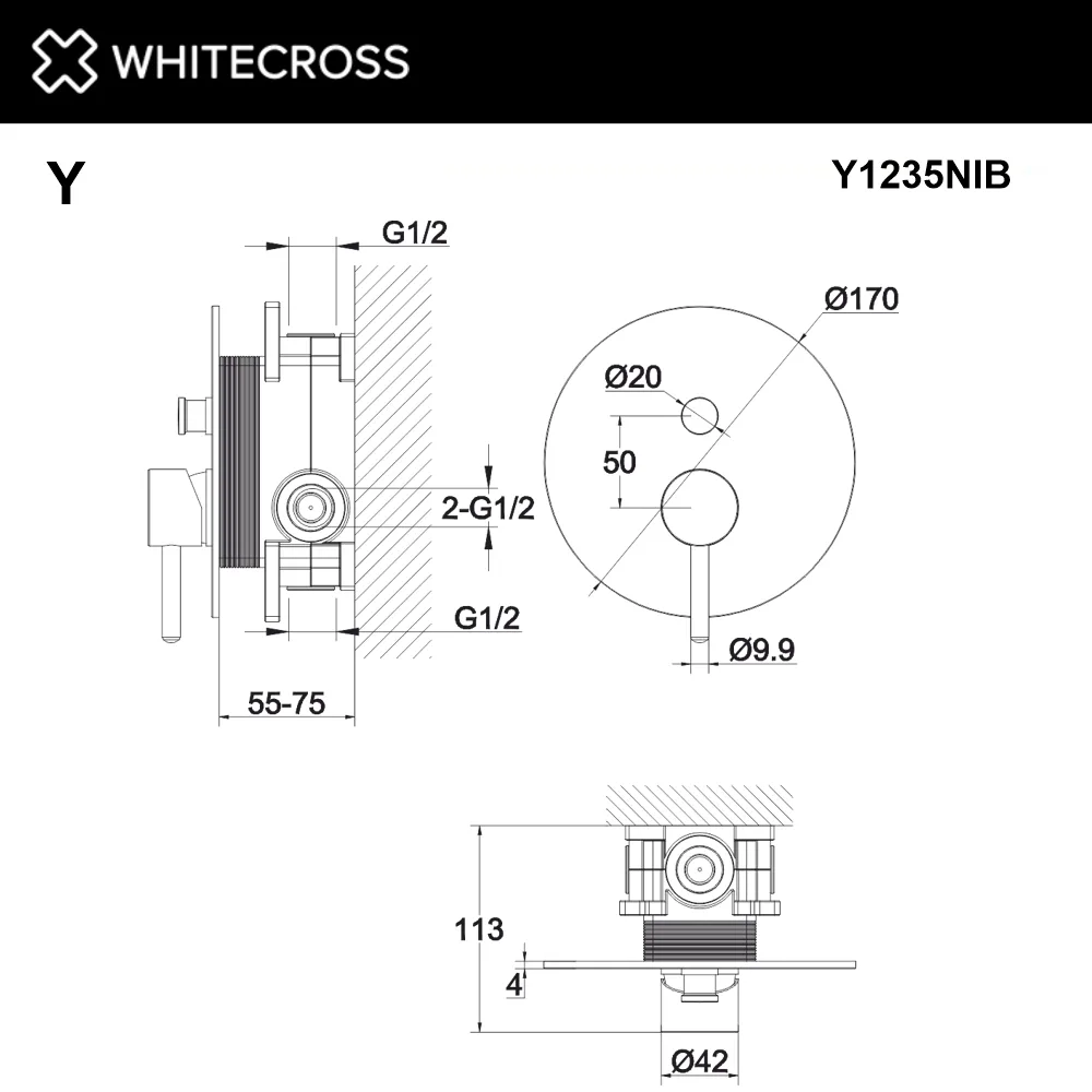 Встраиваемый смеситель WHITECROSS Y Y1235NIB для душа С ВНУТРЕННЕЙ ЧАСТЬЮ, брашированный никель Sancos — официальный сайт