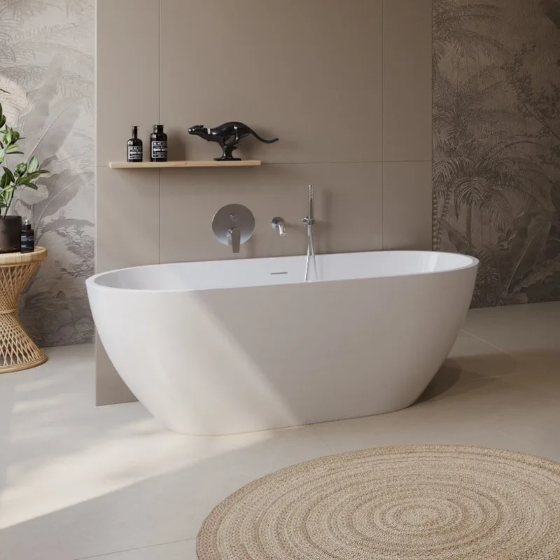 Акриловая ванна BelBagno Uno BB701 160x75 см, отдельностоящая, белая, овальная, на ножках, со сливом Sancos — официальный сайт