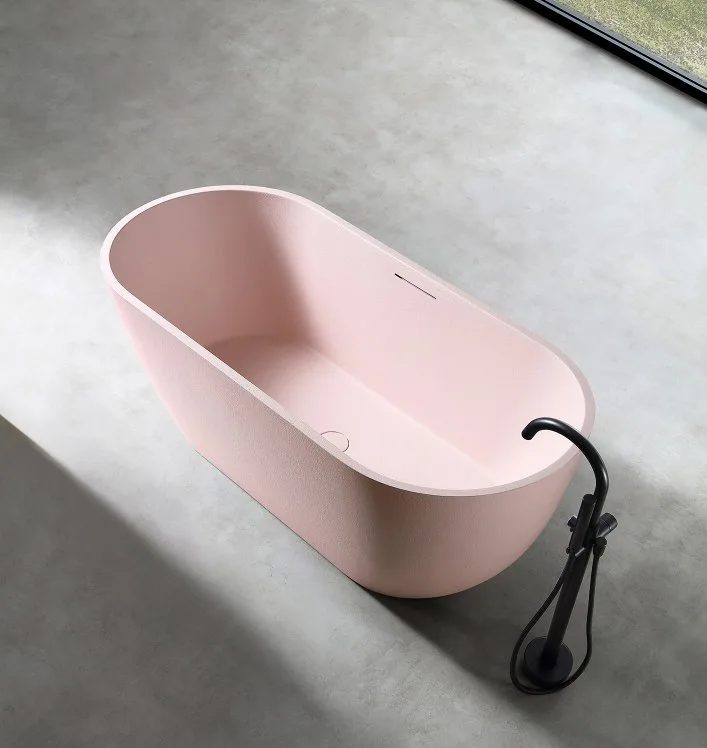 Ванна из искусственного камня Abber Frankfurt AM9941MP 170x75 см, отдельностоящая, матовая розовая,  Sancos — официальный сайт