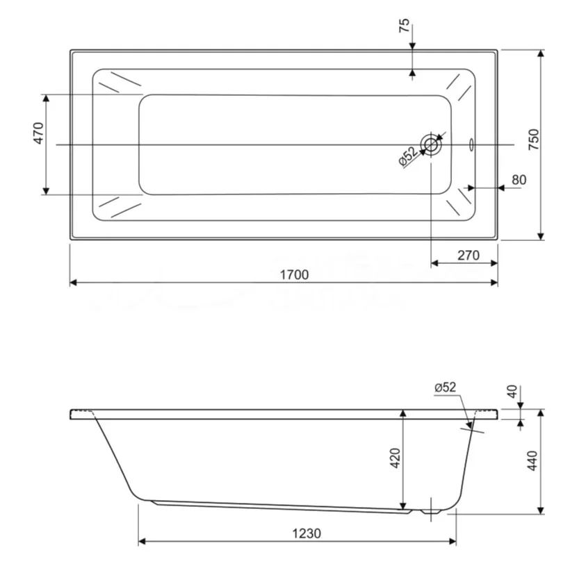 Акриловая ванна Cezares Plane Solo Mini 170-75-42-W37 без опоры 170x75 см, пристенная, белая Sancos — официальный сайт