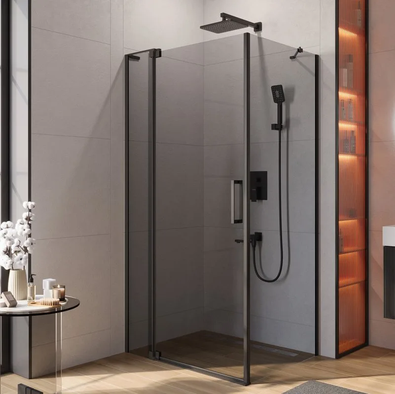 Душевой уголок Cezares Slider AH 1 80-90/100 Grigio Nero профиль черный, стекло серое Sancos — официальный сайт