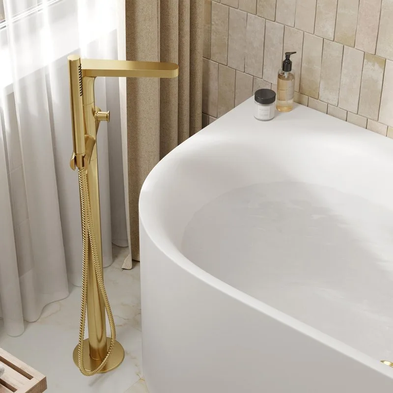 Напольный смеситель для ванны с душем Wasserkraft Schunter 8221, С ВНУТРЕННЕЙ ЧАСТЬЮ, матовое золото Sancos — официальный сайт