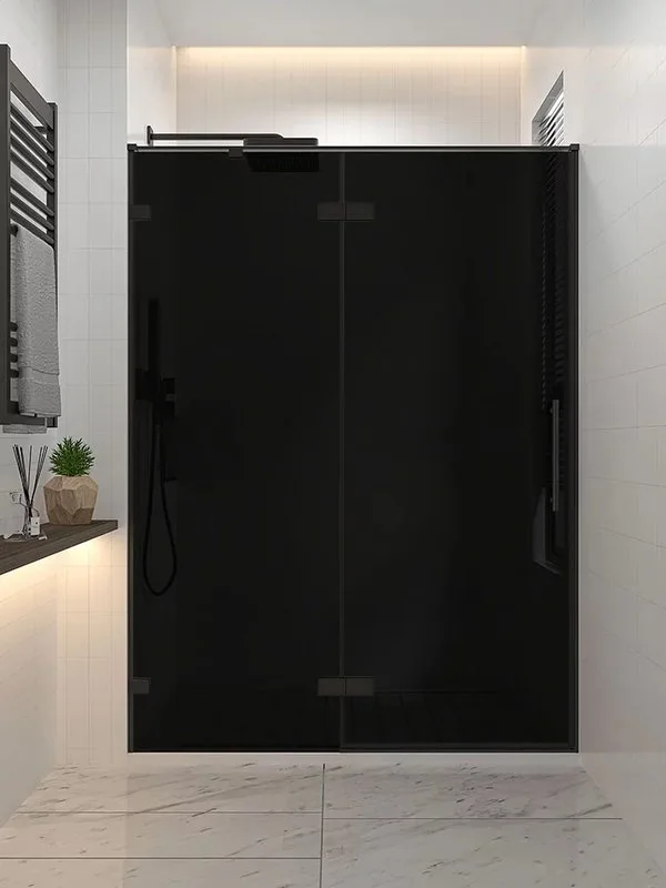 Душевая дверь в нишу Veconi Premium Alassio BB 150x200, профиль матовый черный, стекло тонированное Sancos — официальный сайт