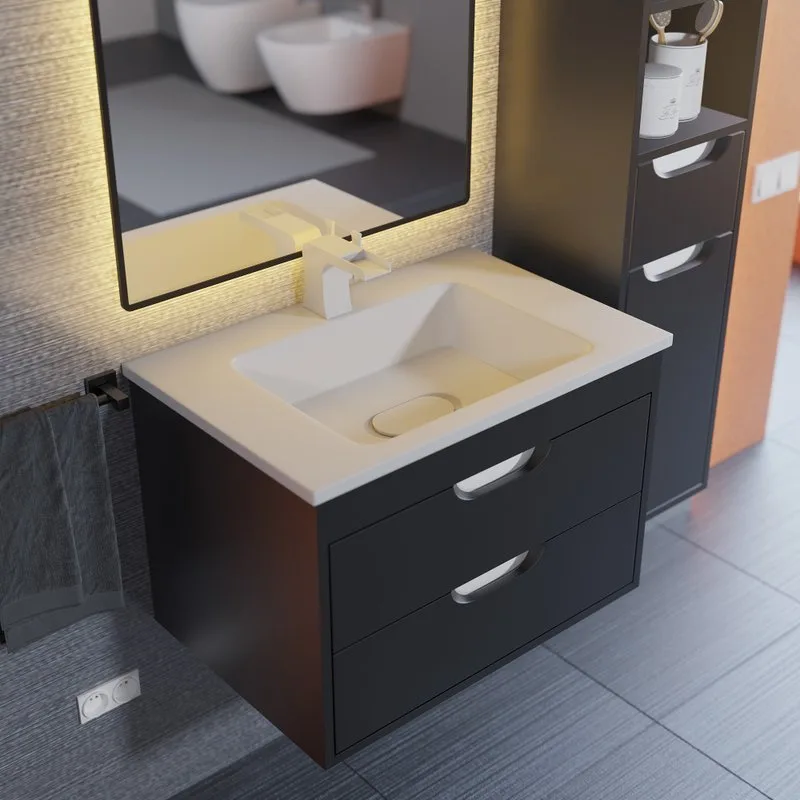 Тумба под раковину без столешницы Uperwood Modul 65 подвесная, 2 ящика, матовая черная Sancos — официальный сайт