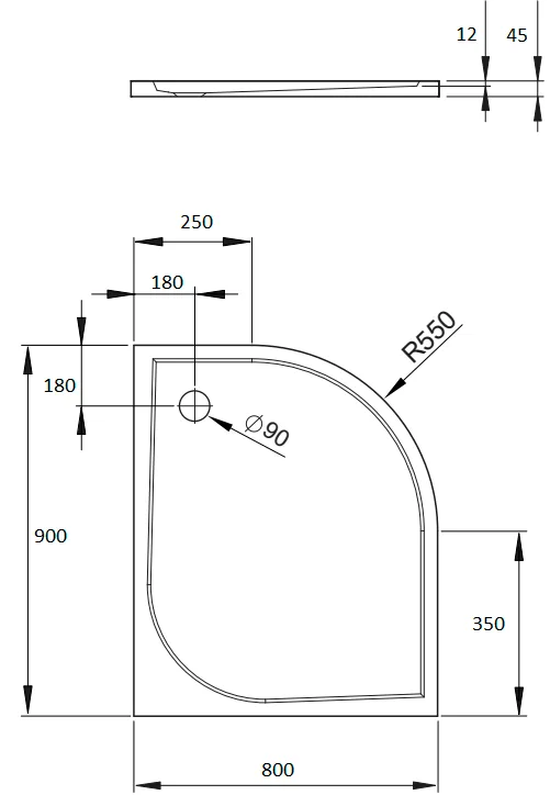 Поддон для душа Radaway Delos E 90x80 R с сифоном Sancos — официальный сайт