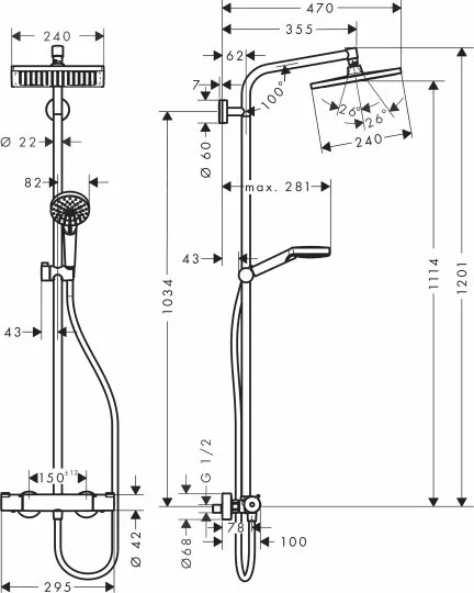 Душевая стойка Hansgrohe Crometta Е 240 1jet Showerpipe 27271000 Sancos — официальный сайт