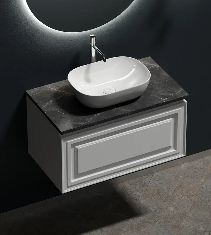 Тумба с раковиной Sancos Very 80 см, bianco, столешница черный мрамор, раковина CN6009 Sancos — официальный сайт