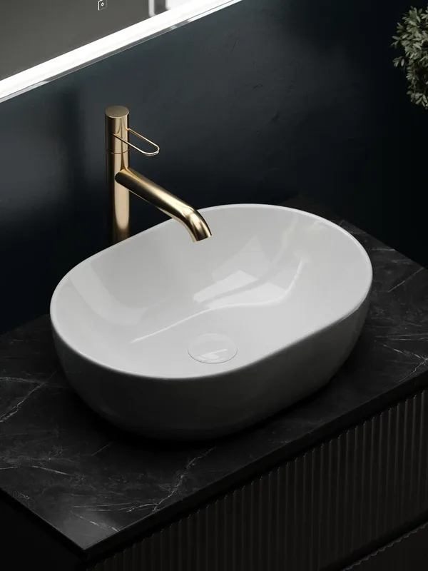 Тумба с раковиной Sancos Snob R 80 см, doha soft, столешница черный мрамор, раковина CN6019 Sancos — официальный сайт