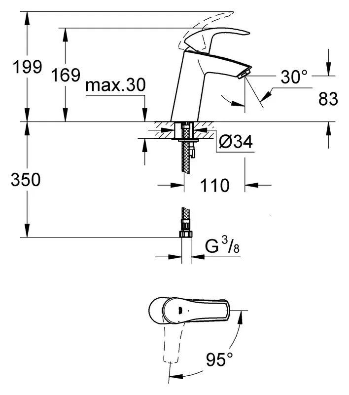 Смеситель для раковины Grohe Eurosmart 2339510E Sancos — официальный сайт