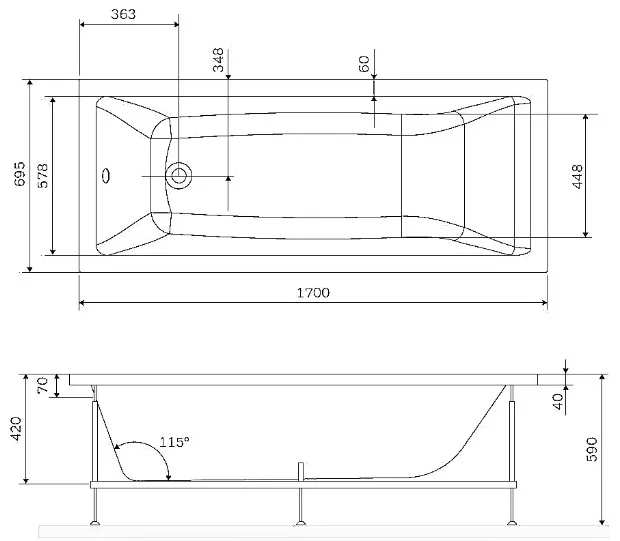Акриловая ванна AM.PM Gem W93A-170-070W-A без опоры 170x70 см, пристенная, белая Sancos — официальный сайт