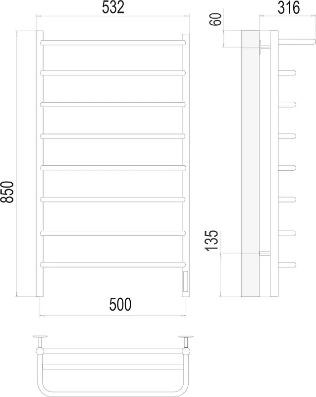 Полотенцесушитель электрический Terminus Полка П8 500*850 Sancos — официальный сайт