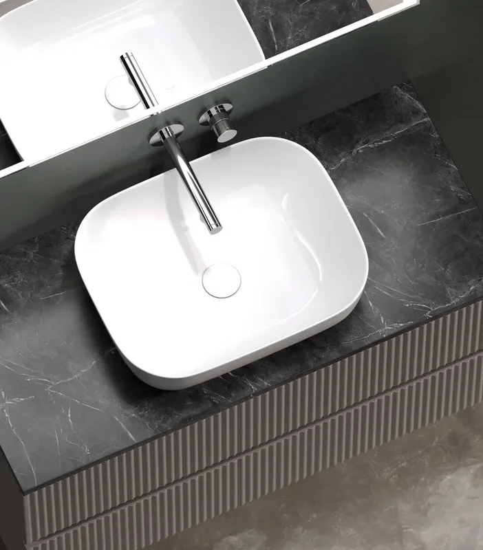 Тумба с раковиной Sancos Snob R 100 см, doha soft, столешница черный мрамор, раковина CN6008 Sancos — официальный сайт